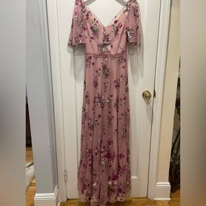 Marchesa Norte New Vneck Embroidered Pink Tullie Gown SZ 2